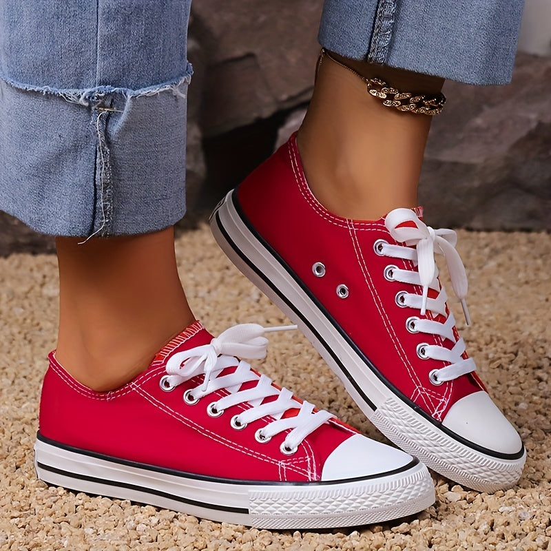 Women's Canvas Shoes Casual Preppy Style Lace Up Shoes Low Top