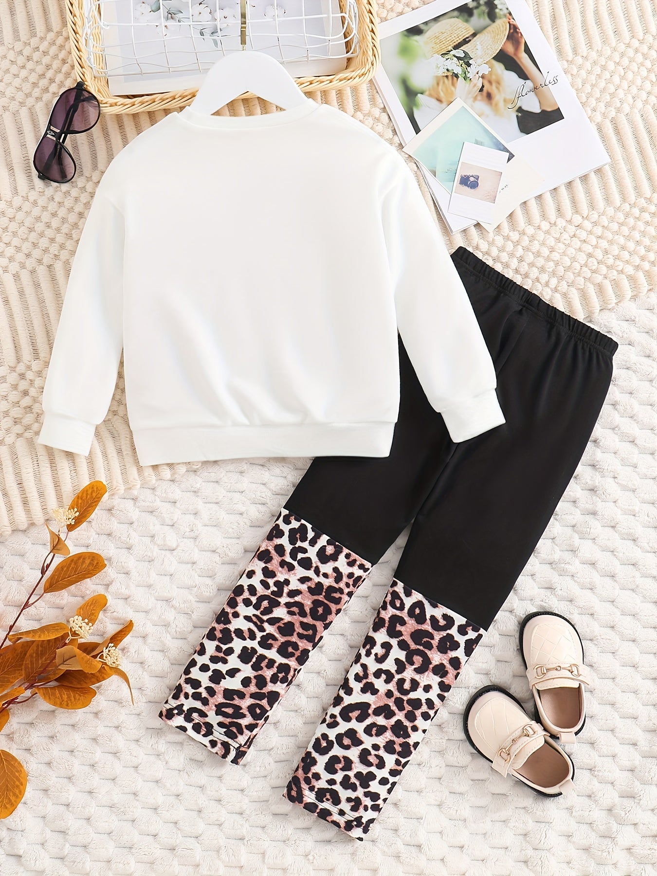 Toddler Girl's MINI GIRL Print Sweatshirt & Leopard Pattern Leggings Set
