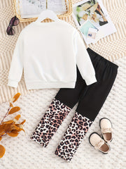 Toddler Girl's MINI GIRL Print Sweatshirt & Leopard Pattern Leggings Set