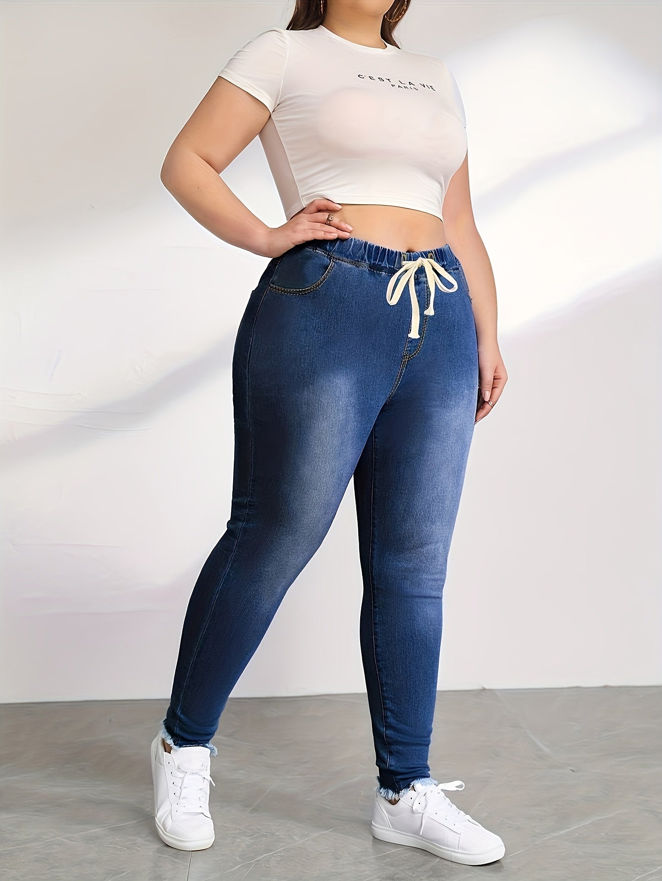  Drawstring Skinny Jeans with Pockets