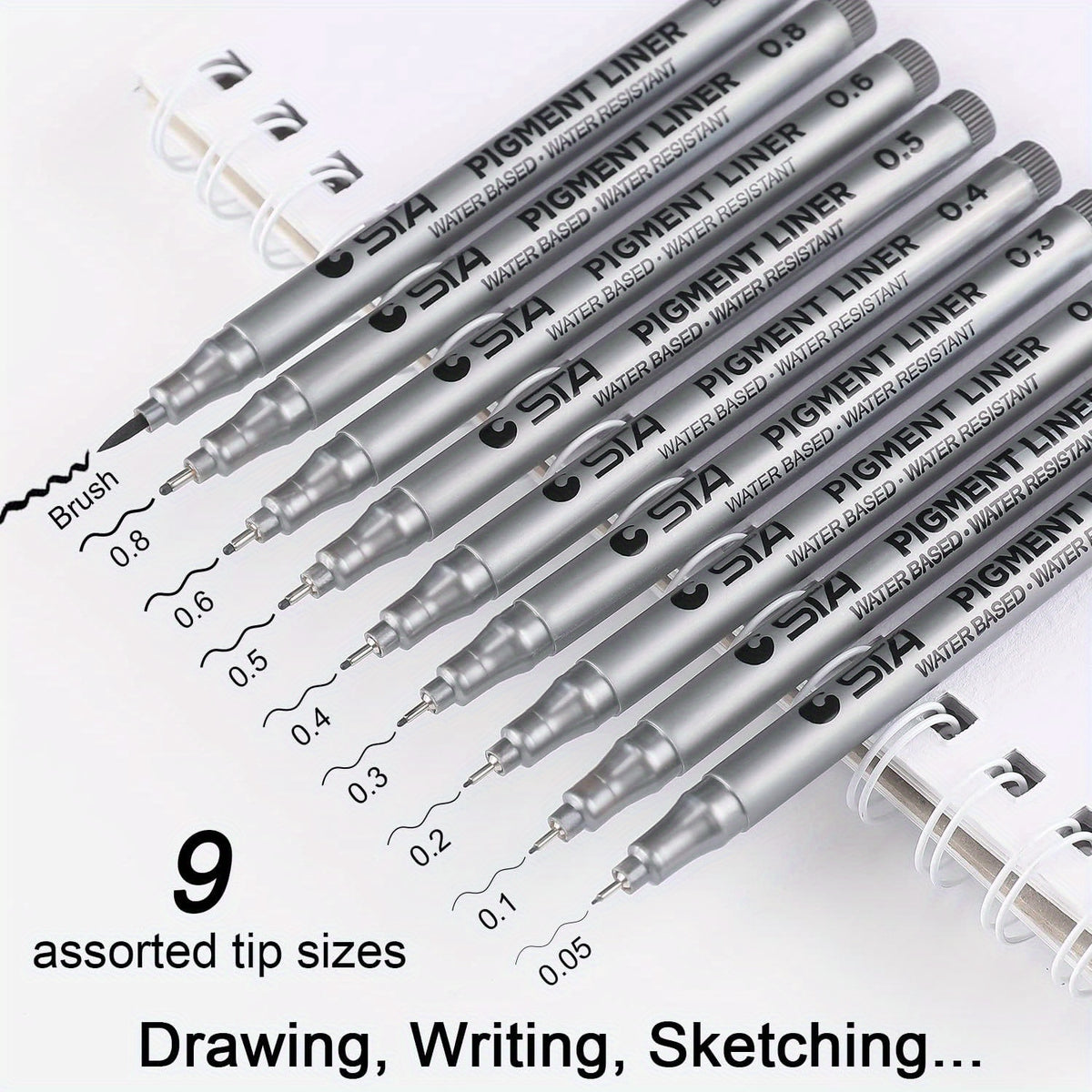 9pcs Micro Pen Fineliner Ink Pens for Sketching Manga Artist Illustration