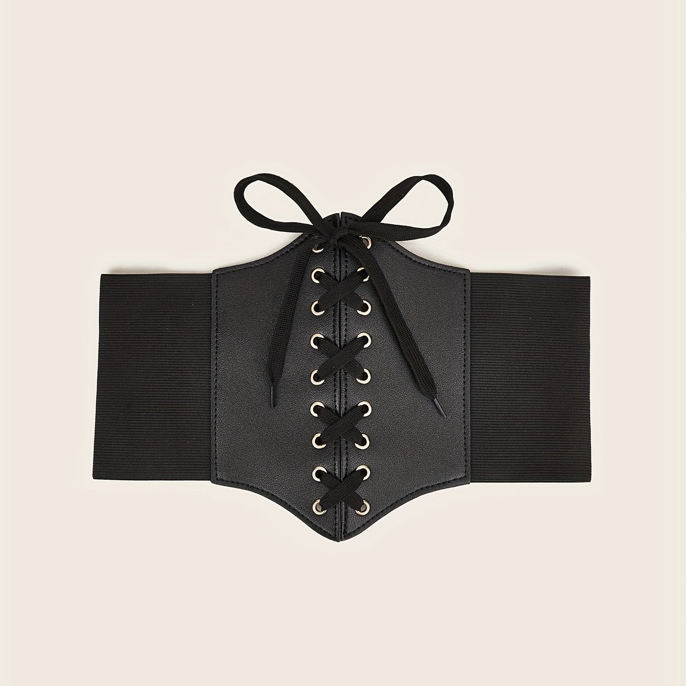 Gothic Lace Up Wide PU Belt Punk Bowknot Elastic Corset Waspie Belt