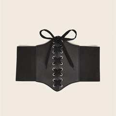 Gothic Lace Up Wide PU Belt Punk Bowknot Elastic Corset Waspie Belt