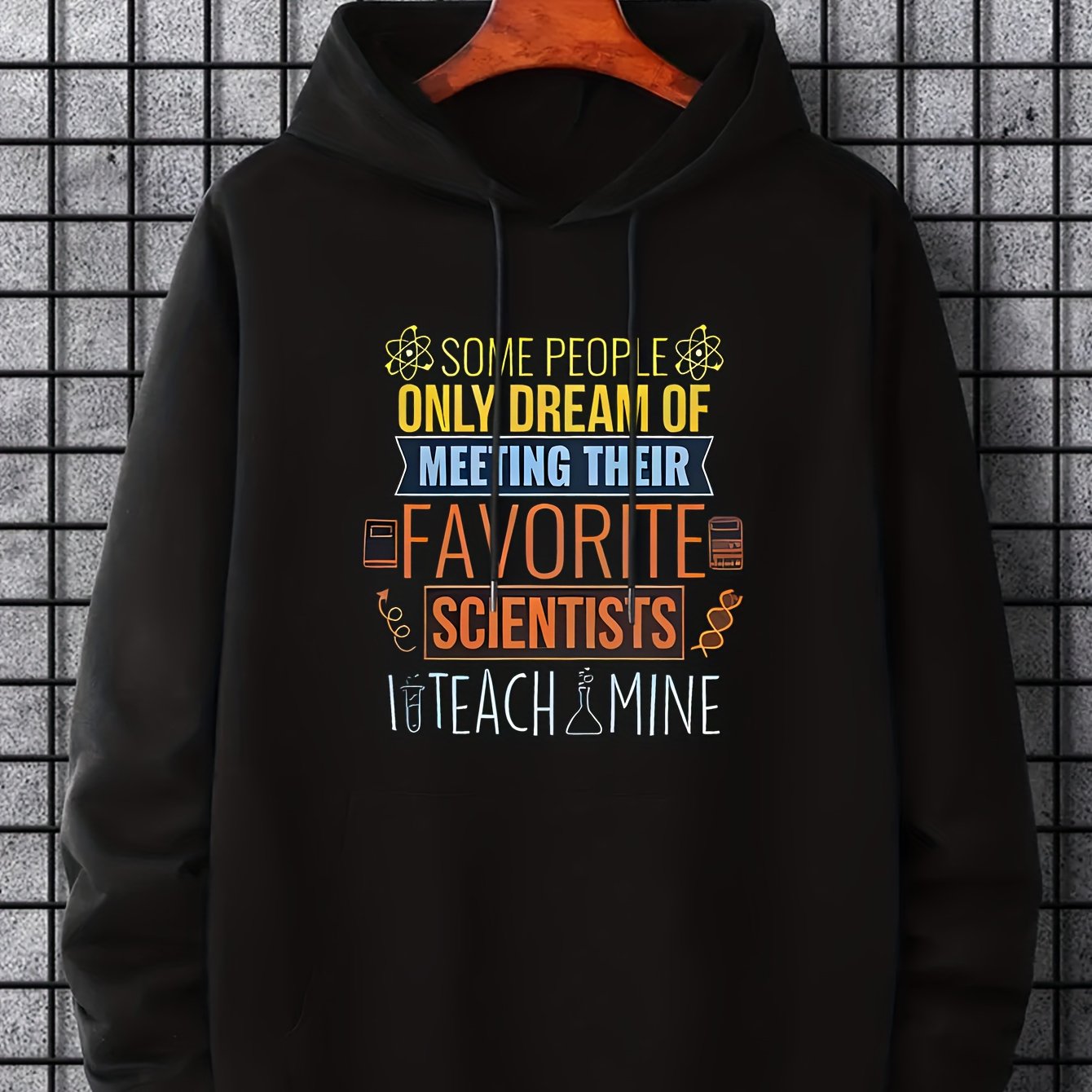 Men's Scientists Print Hoodie Casual Drawstring Sweatshirt