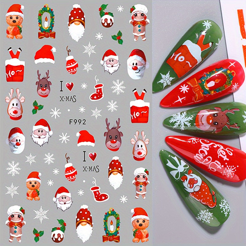 Christmas Nail Art Stickers Santa Elk Snowman