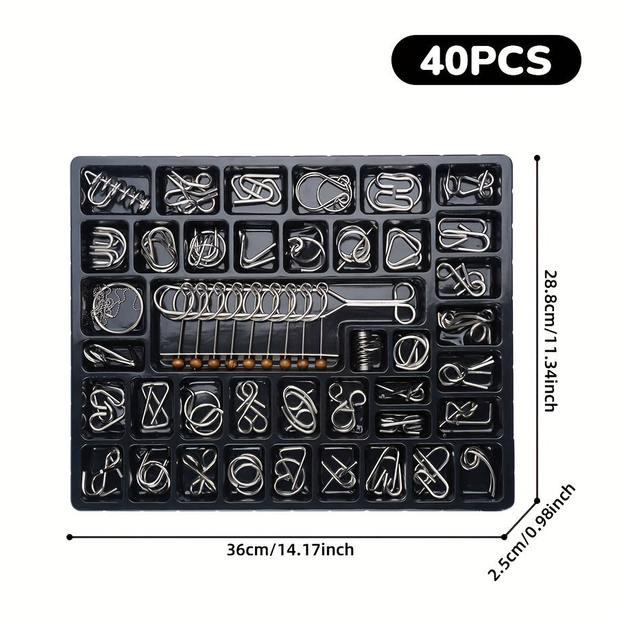 40 Golden Puzzle Rings Brain Teasing Toy Snake Puzzle IQ Test