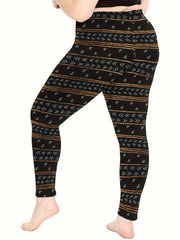  Sporty Leggings Women's Plus Stripe & Geometric Print Leggings