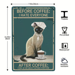 Vintage Coffee Cat Tin Metal Sign Mural Funny Coffee Cat Metal Art Poster