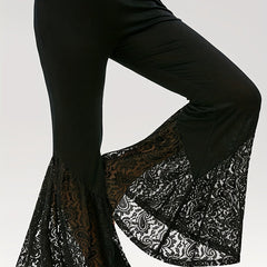  Contrast Lace High Stretch Flare Pants