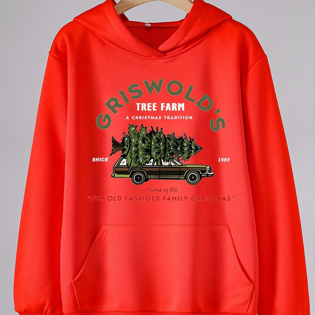 Girls Cartoon Christmas Tree On Car Pattern Long Sleeve Hooded Sweatshirt