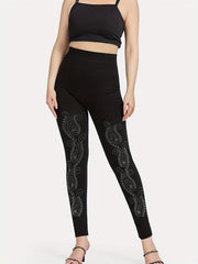Paisley Rhinestone Skinny Leggings Casual Stretchy Leggings