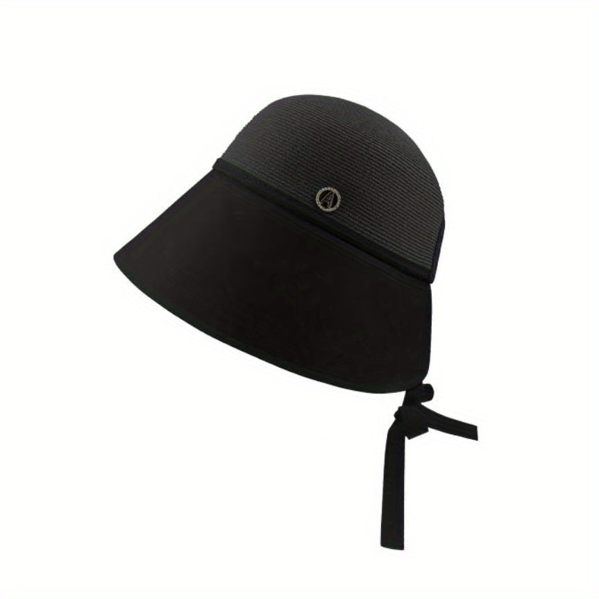 Block Stitching Sun Hat Crochet Straw Hat UV Protection Bucket Hat