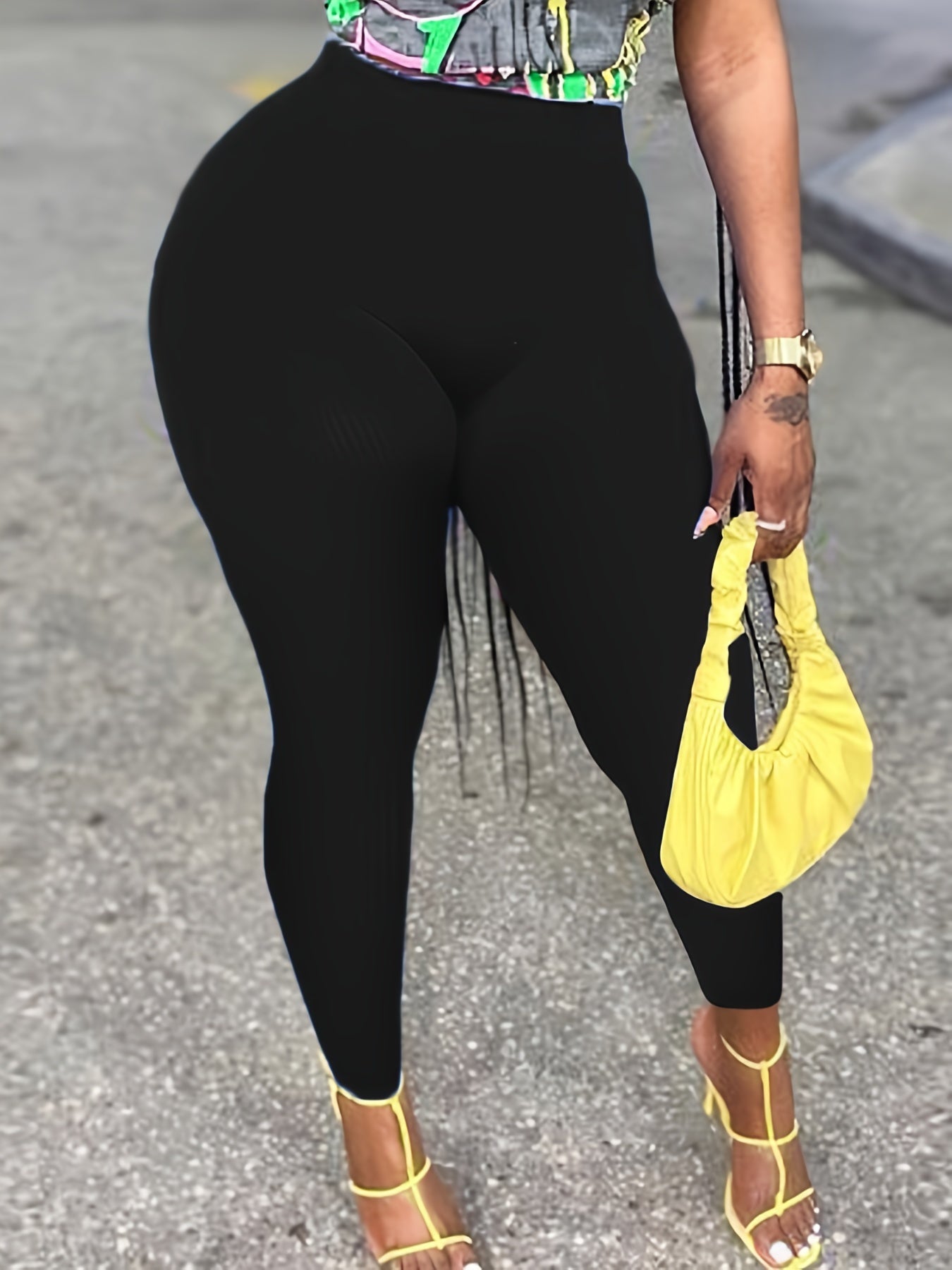  Basic Leggings Women's Plus Plain High Rise Skinny Leggings