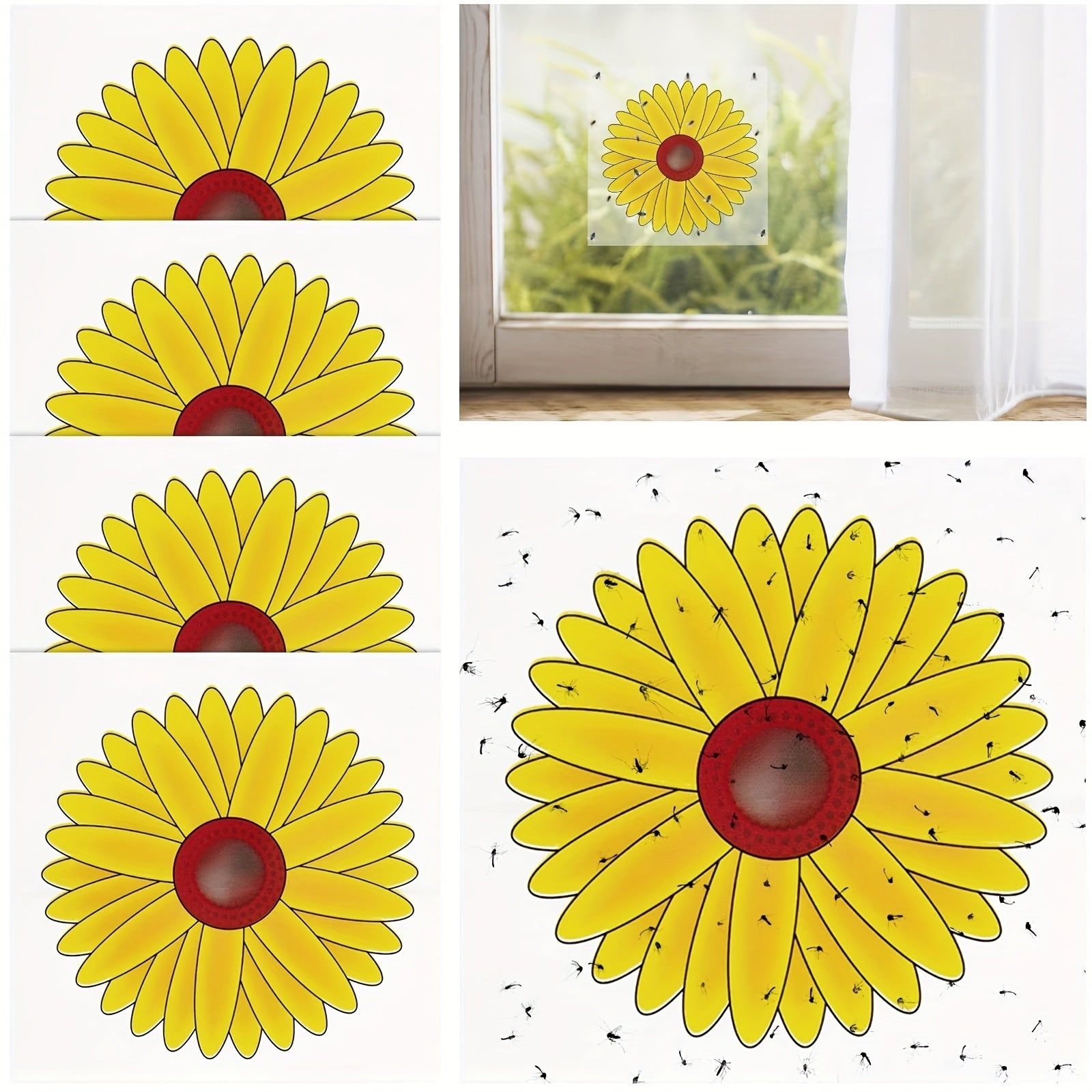 4pcs Indoor Sunflower Fly Catcher Window Fly Sticker