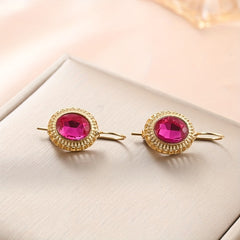 2pcs Red Oval Pattern Earrings Retro Noble Men Women Daily Accessories