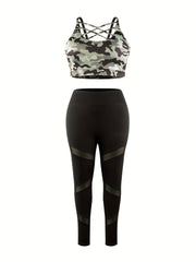  Camo Criss Cross Bra & Mesh Leggings Set