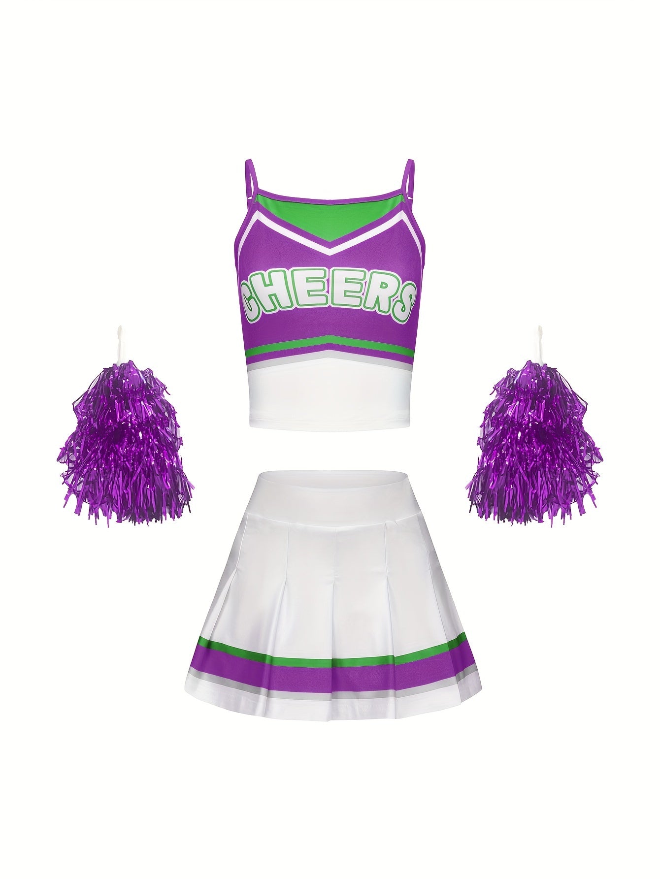 3pcs Girls Cheerleading Outfits With Poms For Sports Performance