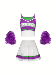 3pcs Girls Cheerleading Outfits With Poms For Sports Performance