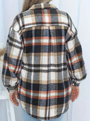  Plaid Print Button Up Long Sleeve Shacket