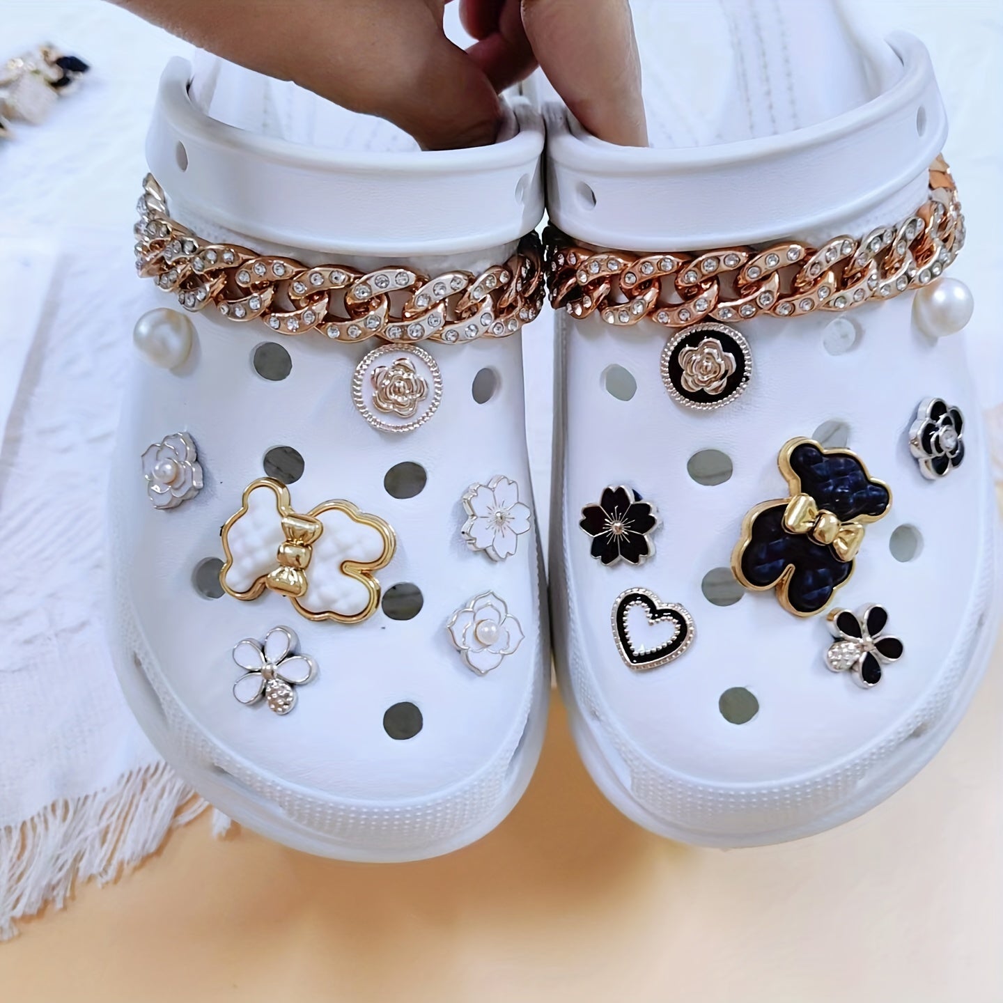 16pcs Shoe Decoration Charms - Bear, Flowers, Pearls - Party Shoes Decoration