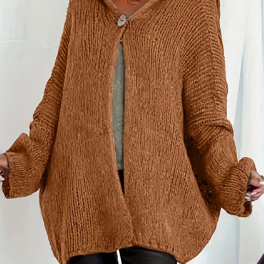  Long Sleeve Button Hooded Cardigan