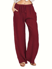  Solid Wide Leg Pants With Pockets