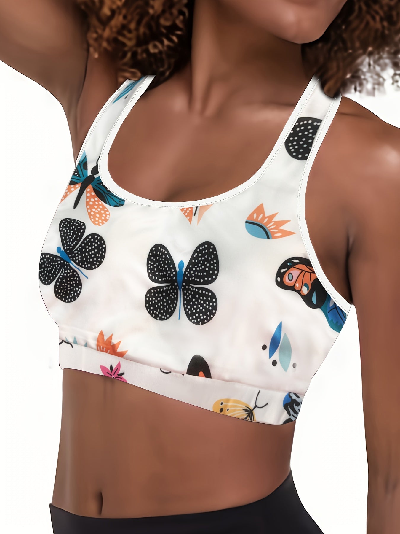  Bra Women's Plus Butterfly Print Racer Back Yoga Bralette