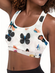  Bra Women's Plus Butterfly Print Racer Back Yoga Bralette
