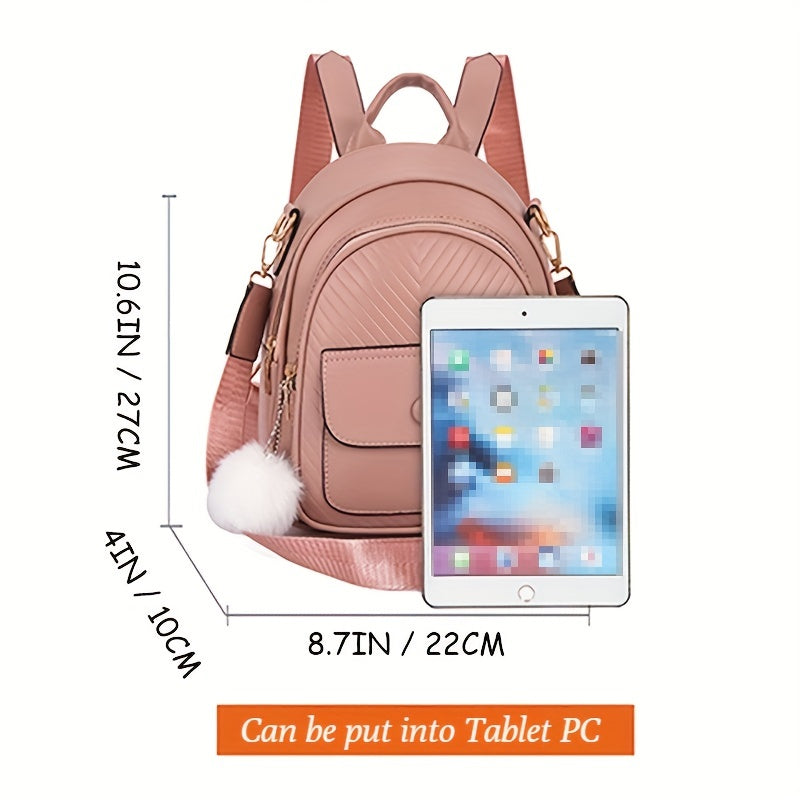 Mini Women's Backpack With Plush Ball - Cute Purse Shape Bag