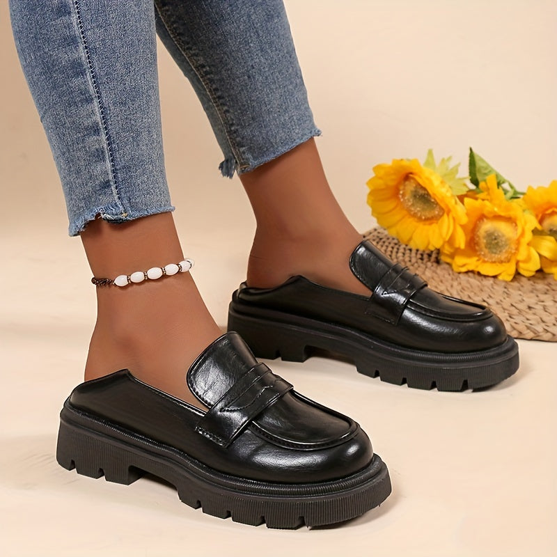 Round Toe Slip On Platform Loafers for Women