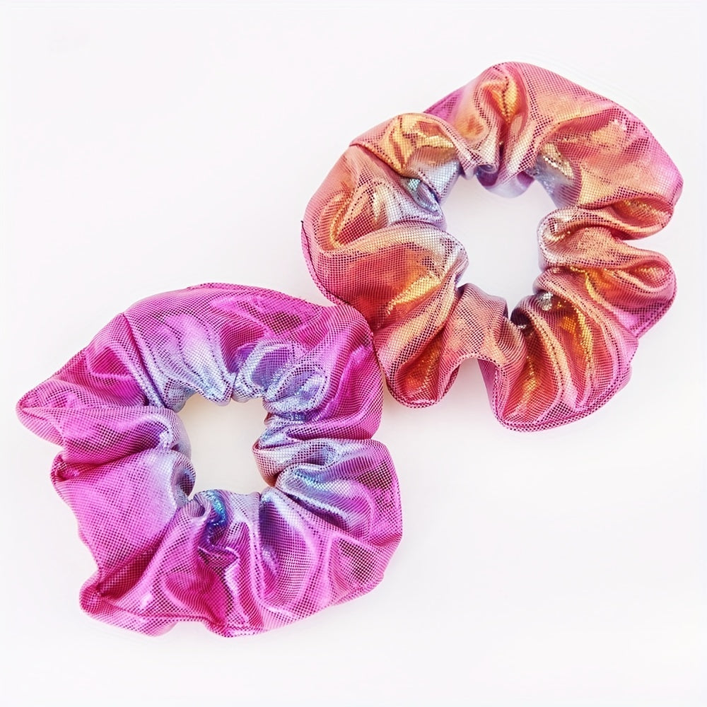 8pcs Y2K Laser Scrunchies Gradient Hair Rope Holographic Hair Ring