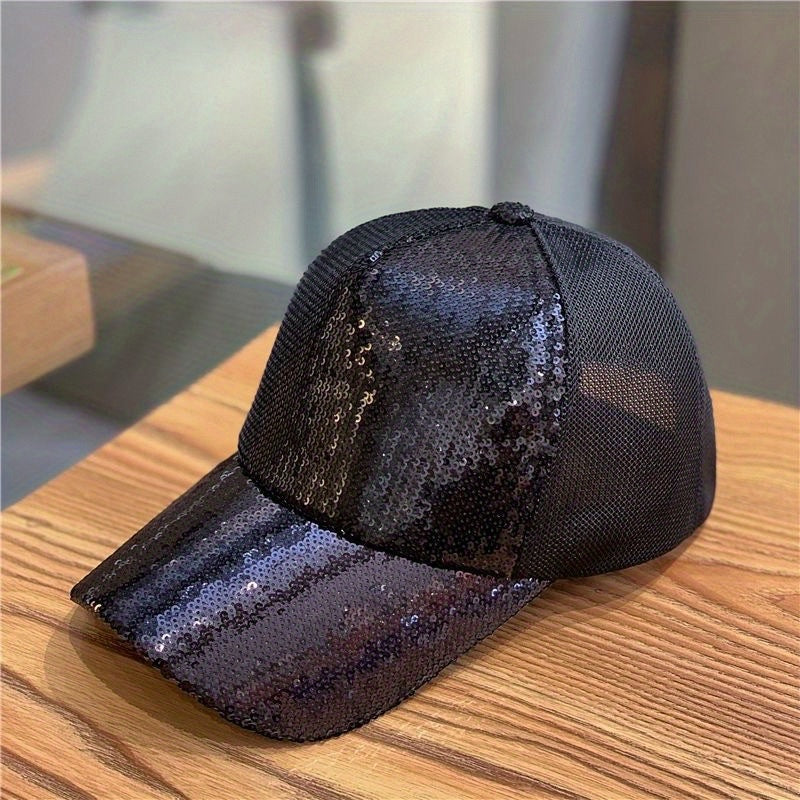 Colorful Sequin Baseball Cap Mesh Trucker Hat Hip Hop Sunscreen Sports Hat