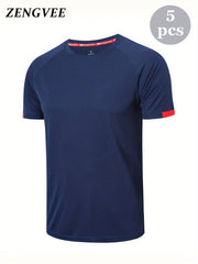 3 Pcs Men's Basic Solid Short Sleeve Comfy T shirt Breathable Tee