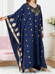  Golden Tribal Print Kaftan Dress V Neck