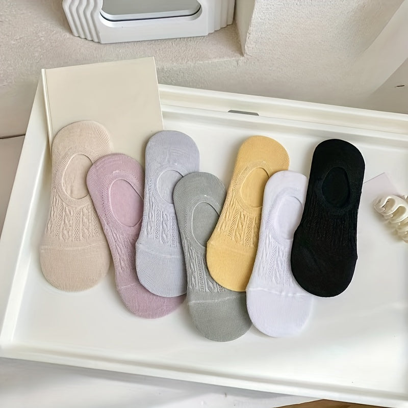 7 Pairs Textured Solid Low Cut Ankle Socks Women's Stockings