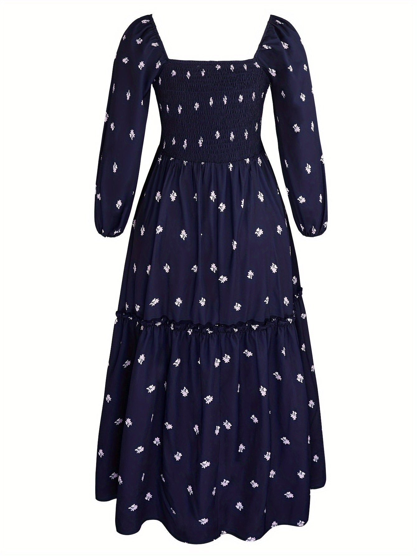  Floral Print Long Sleeve Smock Dress