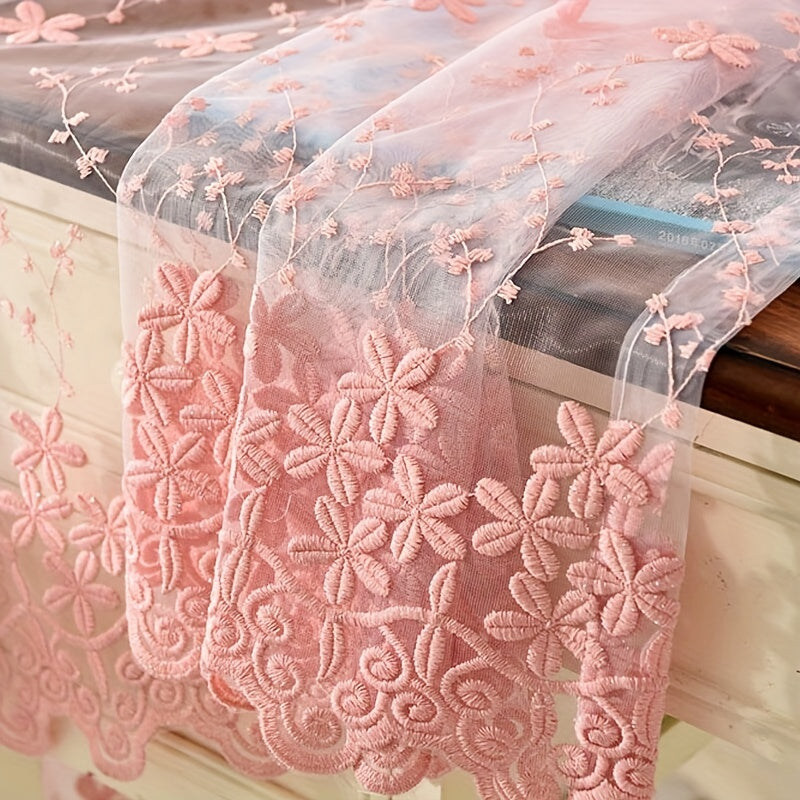 1pc Flower Embroidered Sheer Curtain French Vintage Voile Farmhouse Transparent