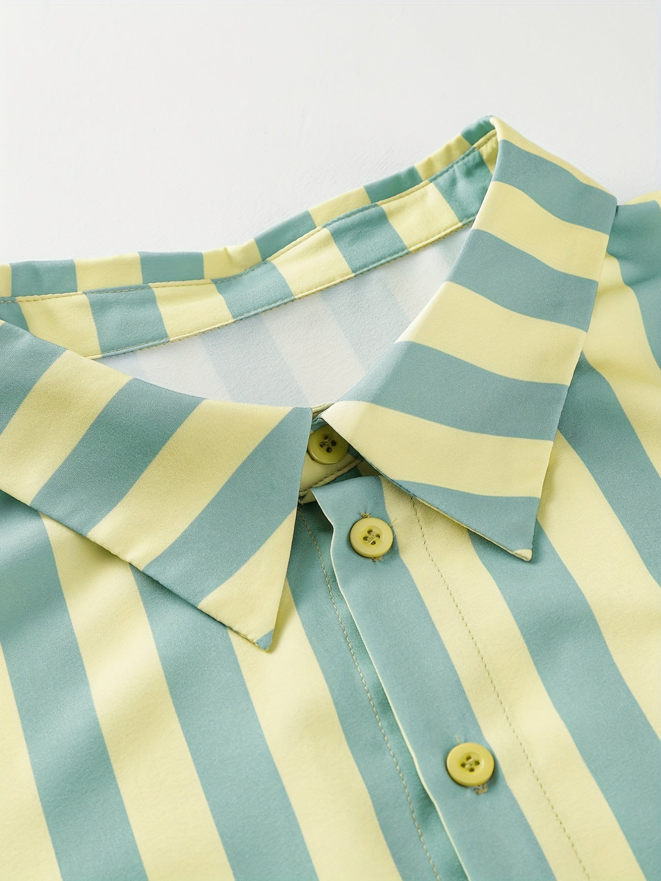  Stripe Print Button Up Blouse & Shorts 2pc Set