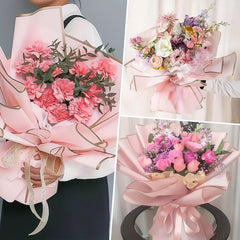 20 Sheets Pink Waterproof Floral Wrapping Paper Golden Edge Bouquet Gift Packagi