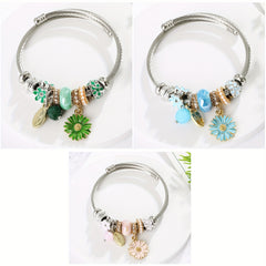 Small Daisy Charm Beaded Bangle Bracelet for Girls