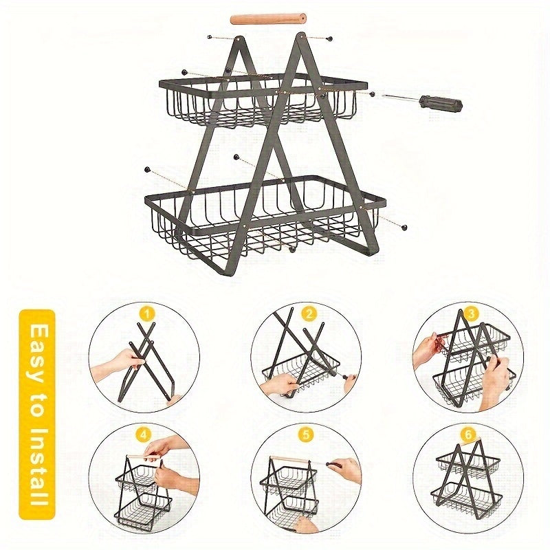Iron Art Double Layer Fruit Basket Storage Rack Room Decor