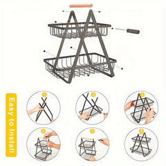 Iron Art Double Layer Fruit Basket Storage Rack Room Decor