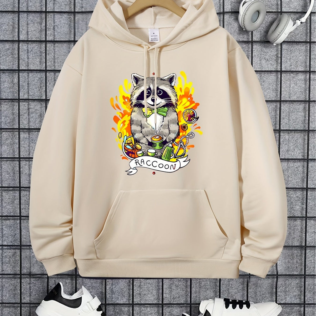 Raccoon Animals Print Hoodie Men's Casual Graphic Pullover Sweatshirt