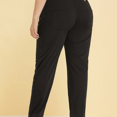  High Rise Button Decor Stretch Pants