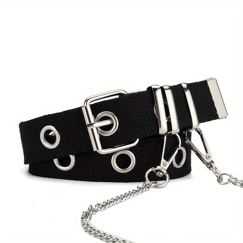 Punk Style Canvas Belt Unisex Chain Belt Hip Hop Jeans Belt
