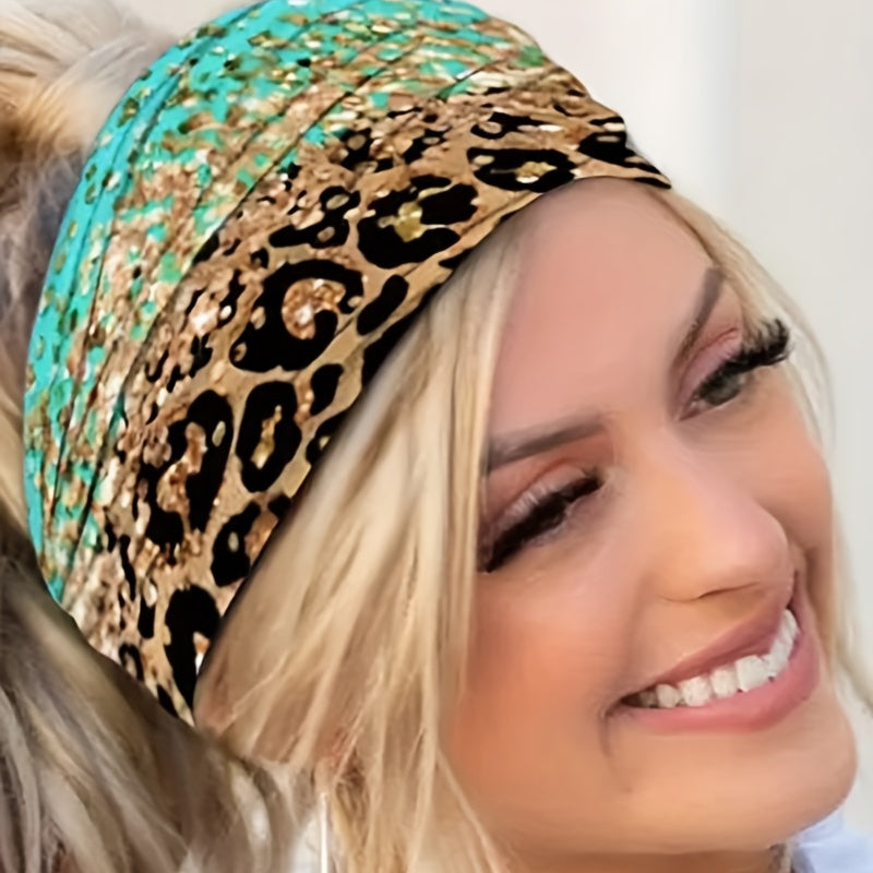 Boho Leopard Print Headband Stretchy Head Hoop Colorful Headdress
