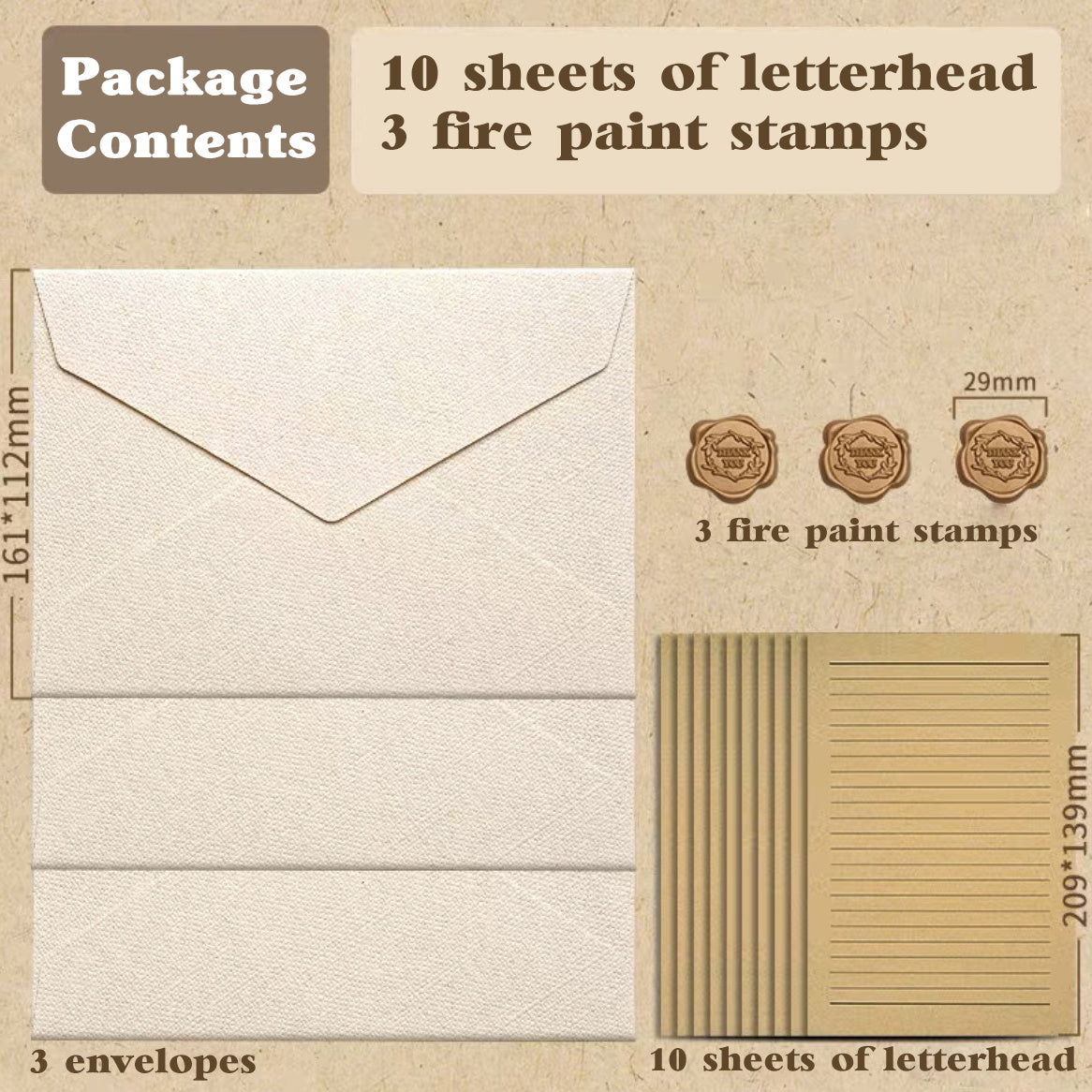 16 Pcs Vintage Stationery Paper & Envelopes Set, 3 Burlap Envelopes, 10 Writing