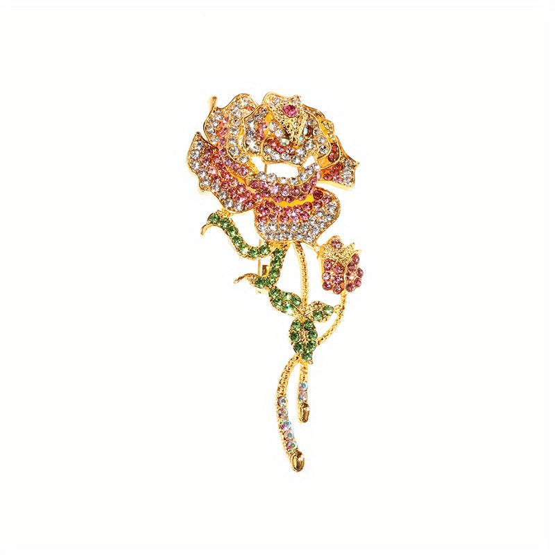 Large Pink Rose Brooch Men's Rhinestone Turban Dress Pin