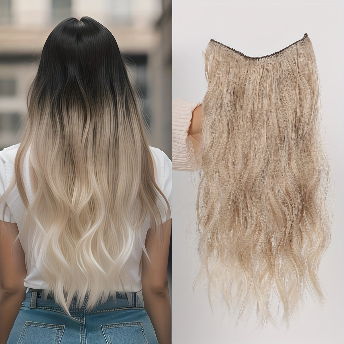 55-88 cm Water Wave Clip-In Hair Extensions with Secure Clips