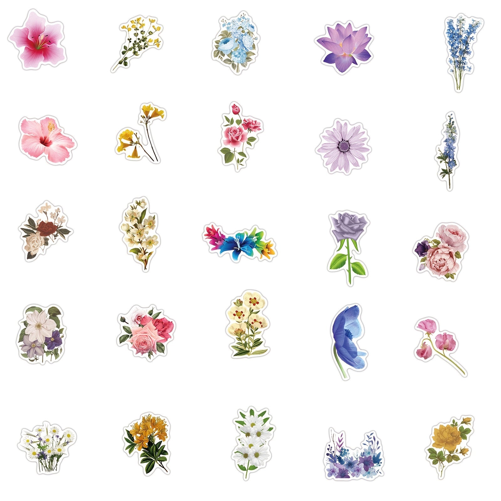 50 Flower Card Stickers for Notebook Skateboard Phone